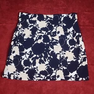 Rafaella Navy and Cream Floral A-Line Skirt